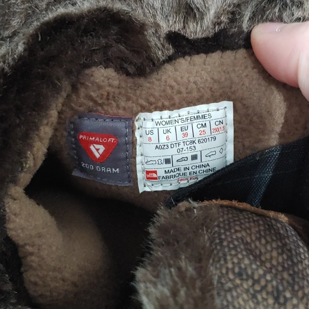 The North Face Nuptse Purna Boots Women's Brown Fur Winter & Rain Shoes Size 8